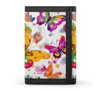 QMNRTK Bunte Schmetterlinge und Blumen, dreifach gefaltete Geldbörse, schlanke Brieftasche, personalisierbar, RFID-blockierend, für Damen und Herren, Einheitsgröße, Stil:, Einheitsgröße