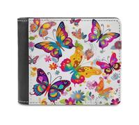 QMNRTK Bunte Schmetterlinge und Blumen, Ledergeldbörse für Herren und Damen, RFID-blockierend, extra Kapazität, ultrastarke Nähte, schlanke Geldscheinfach mit 8 Kartenfächern, Stil, Einheitsgröße,