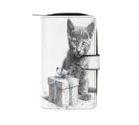 QMNRTK Cat Next to Gift Box Kreditkartenetui, RFID-blockierend, schmal, faltbar, echtes Leder, minimalistische Vordertasche, Geldbörse, Schlüsselanhänger, Geldbörse für Männer und Frauen, Stil, 19,7 x