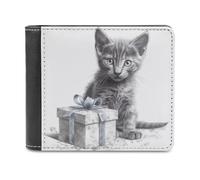 QMNRTK Cat Next to Gift Box Ledergeldbörse für Männer und Frauen, RFID-blockierend, extra Kapazität, ultrastarke Nähte, schlanke Geldscheinfach mit 8 Kartenfächern, Stil, Einheitsgröße, Stil:,