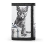 QMNRTK Cat Next to Gift Box Triple Fold Wallet,Slim Wallet Personalized Engraved Rfid Blocking Wallet for Men And Women, Style, One Size, Stil:, Einheitsgröße
