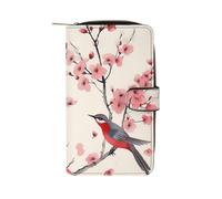 QMNRTK Cherry Branches Kreditkartenetui mit Blumenmotiv und Vögeln, RFID-blockierend, schmal, faltbar, echtes Leder, minimalistische Vordertasche, Geldbörse, Schlüsselanhänger, Geldbörse für Männer