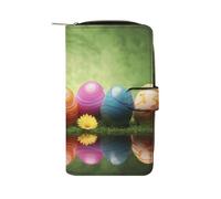 QMNRTK Colored Eggs Kreditkartenetui, RFID-blockierend, schmal, faltbar, echtes Leder, minimalistische Vordertasche, Geldbörse, Schlüsselanhänger, Geldbörse für Männer und Frauen, Stil, 19,7 x 11 x