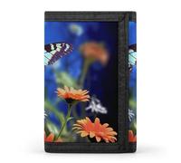 QMNRTK Dreifach gefaltete Geldbörse mit Schmetterlings- und Blumenmotiv, schmale Geldbörse, personalisierbar, RFID-blockierend, für Damen und Herren, Einheitsgröße, Stil:, Einheitsgröße