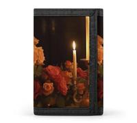 QMNRTK Es gibt Rosen auf dem Tisch, dreifach gefaltete Geldbörse, schlanke Brieftasche, personalisierbar, RFID-blockierend, für Damen und Herren, Einheitsgröße, Stil:, Einheitsgröße