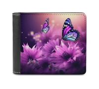 QMNRTK Geldbörse aus Leder mit Blumen und Violett, Schmetterlings-Motiv, für Herren und Damen, RFID-blockierend, extra Kapazität, ultrastarke Nähte, schlanke Geldscheinfach mit 8 Kartenfächern, Stil,
