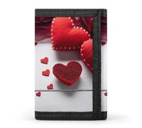 QMNRTK Handgefertigte dreifach gefaltete Geldbörse mit roten Herzen, schmale Brieftasche, personalisierbar, RFID-blockierend, für Damen und Herren, Einheitsgröße, Stil:, Einheitsgröße