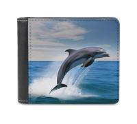 QMNRTK Jumping Up Delfin-Ledergeldbörse für Herren und Damen, RFID-blockierend, extra Kapazität, ultrastarke Nähte, schlanke Geldscheinfach mit 8 Kartenfächern, Stil, Einheitsgröße, Stil:,