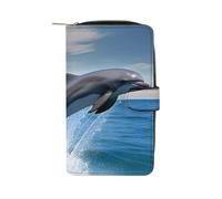 QMNRTK Jumping Up Delphins Kreditkartenetui, RFID-blockierend, schmal, faltbar, echtes Leder, minimalistische Vordertasche, Geldbörse, Schlüsselanhänger, Geldbörse für Männer und Frauen, Stil, 19,7 x