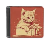 QMNRTK Katze, die auf der Box liegt, Ledergeldbörse für Männer und Frauen, RFID-blockierend, extra Kapazität, ultrastarke Nähte, schlanke Geldscheinfach mit 8 Kartenfächern, Stil, Einheitsgröße,