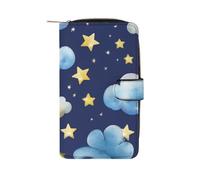 QMNRTK Kreditkarten-Geldbörse, Motiv: Sterne und Wolken, RFID-blockierend, schmal, faltbar, echtes Leder, minimalistische Vordertasche, Geldbörse, Schlüsselanhänger, Geldbörse für Männer und Frauen,