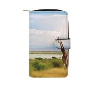 QMNRTK Kreditkartenetui mit afrikanischer Landschaft und Giraffe, RFID-blockierend, schmal, faltbar, echtes Leder, minimalistische Vordertasche, Geldbörse, Schlüsselanhänger, Geldbörse für Männer und