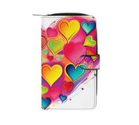 QMNRTK Kreditkartenetui mit buntem Herz, RFID-blockierend, schmal, faltbar, echtes Leder, minimalistische Vordertasche, Geldbörse, Schlüsselanhänger, Geldbörse für Männer und Frauen, Stil, 19,7 x 11 x