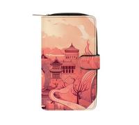 QMNRTK Kreditkartenetui mit chinesischem Architekturmuster, RFID-blockierend, schmal, faltbar, echtes Leder, minimalistische Vordertasche, Geldbörse, Schlüsselanhänger, Geldbörse für Damen und Herren,