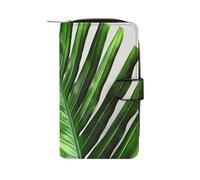 QMNRTK Kreditkartenetui mit grünem Palmblatt, RFID-blockierend, schmal, faltbar, echtes Leder, minimalistische Vordertasche, Geldbörse, Schlüsselanhänger, Geldbörse für Männer und Frauen, Stil, 19,7 x