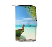 QMNRTK Kreditkartenetui mit Kokosnussblättern, RFID-blockierend, schmal, faltbar, echtes Leder, minimalistische Vordertasche, Geldbörse, Schlüsselanhänger, Geldbörse für Damen und Herren, 19,7 x 11 x