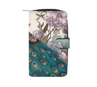 QMNRTK Kreditkartenetui mit Pfauenmuster, RFID-blockierend, schmal, faltbar, echtes Leder, minimalistische Vordertasche, Geldbörse, Schlüsselanhänger, Geldbörse für Damen und Herren, 19,7 x 11 x 3,5