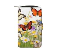 QMNRTK Kreditkartenetui mit Schmetterlingsmotiv, RFID-blockierend, schmal, faltbar, echtes Leder, minimalistische Vordertasche, Geldbörse, Schlüsselanhänger, Geldbörse für Damen und Herren, 19,7 x 11