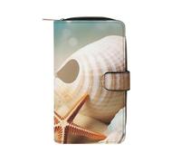 QMNRTK Kreditkartenetui mit Seestern und Muscheln, RFID-blockierend, schmal, faltbar, echtes Leder, minimalistische Vordertasche, Geldbörse, Schlüsselanhänger, Geldbörse für Männer und Frauen, Stil,