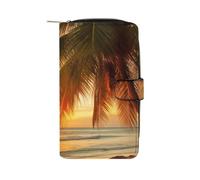 QMNRTK Kreditkartenetui mit tropischem Strand, Palme, Sonnenuntergang, RFID-blockierend, schmal, faltbar, echtes Leder, minimalistische Vordertasche, Geldbörse, Schlüsselanhänger, Geldbörse für Männer