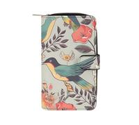 QMNRTK Kreditkartenetui mit Vogel- und Blumenmuster, RFID-blockierend, schmal, faltbar, echtes Leder, minimalistische Vordertasche, Geldbörse, Schlüsselanhänger, Geldbörse für Männer und Frauen, Stil,