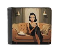 QMNRTK Ledergeldbörse für Mädchen, die auf dem Sofa sitzen, Bifold Wallet für Männer und Frauen, RFID-blockierend, extra Kapazität, ultrastarke Nähte, schlanke Geldscheinfach mit 8 Kartenfächern,