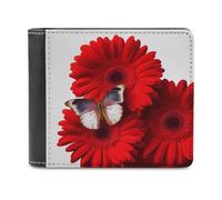 QMNRTK Ledergeldbörse mit roter Blume und Schmetterling, für Herren und Damen, RFID-blockierend, extra Kapazität, ultrastarke Nähte, schlanke Geldscheinfach mit 8 Kartenfächern, Stil, Einheitsgröße,