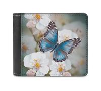 QMNRTK Ledergeldbörse mit Schmetterlingen auf Blüte, Bifold Wallet für Herren und Damen, RFID-blockierend, extra Kapazität, ultrastarke Nähte, schlanke Geldscheinfach mit 8 Kartenfächern, Stil,