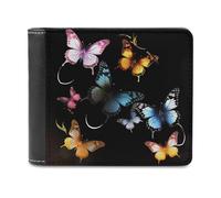 QMNRTK Ledergeldbörse mit Schmetterlingen auf schwarzem Hintergrund, für Herren und Damen, RFID-blockierend, extra Kapazität, ultrastarke Nähte, schlanke Geldscheinfach mit 8 Kartenfächern, Stil,