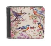 QMNRTK Ledergeldbörse mit Vögeln auf Ästen und Schmetterlingen, für Männer und Frauen, RFID-blockierend, extra Kapazität, ultrastarke Nähte, schlanke Geldscheinfach mit 8 Kartenfächern, Stil,
