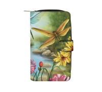 QMNRTK Libellen-Garten-Kreditkarten-Geldbörse, RFID-blockierend, schmal, faltbar, echtes Leder, minimalistische Vordertasche, Geldbörse, Schlüsselanhänger, Geldbörse für Männer und Frauen, Stil, 19,7