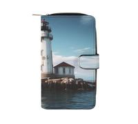 QMNRTK Light House Kreditkarten-Geldbörse, RFID-blockierend, schmal, faltbar, echtes Leder, minimalistische Vordertasche, Geldbörse, Schlüsselanhänger, Geldbörse für Damen und Herren, Stil, 19,7 x 11