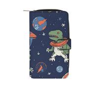QMNRTK Lustiges Kreditkartenetui mit Astronauten-Dinosaurier-/Raketen-Motiv, RFID-blockierend, schmal, faltbar, echtes Leder, minimalistische Vordertasche, Geldbörse, Schlüsselanhänger, Geldbörse für