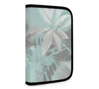 QMNRTK Multifunktionale, kompakte Brieftasche, Ausweis, Kreditkartenetui, Reißverschluss, Lederetui, RFID-blockierend, für Herren und Damen, Einheitsgröße, mintgraue Blätter, Stil:, Einheitsgröße