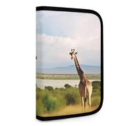 QMNRTK Multifunktionale, kompakte Geldbörse mit afrikanischer Landschaft und Giraffe, Ausweis, Stronghold Waltlet, Kreditkartenhalter, Geldbörse, Reißverschluss, Lederetui, RFID-blockierend, Bifold