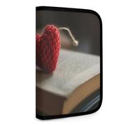 QMNRTK Multifunktionale, kompakte Geldbörse mit gehäkeltem Herz, Ausweis, Stronghold Waltlet, Kreditkartenhalter, Geldbörse, Reißverschluss, Ledertasche, RFID-blockierend, Bifold Wallet für Männer und