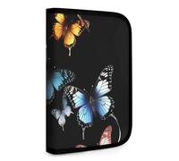 QMNRTK Multifunktionale, kompakte Geldbörse mit Schmetterlingen auf schwarzem Hintergrund, Ausweis, Stronghold Waltlet, Kreditkartenhalter, Geldbörse, Reißverschluss, Ledertasche, RFID-blockierend,