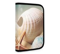 QMNRTK Multifunktionale, kompakte Geldbörse mit Seestern und Muscheln, Ausweis, Stronghold Waltlet, Kreditkartenhalter, Geldbörse, Reißverschluss, Ledertasche, RFID-blockierend, Bifold Wallet für