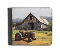 QMNRTK Old Wooden Barn with Rusted Tractor Leather Wallet Bifold Wallet for Men Women Rfid Blocking Bifold, Extra Capacity Ultra Strong Stitching Slim Billfold with 8 Card Slots, Style, One Size,