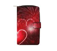 QMNRTK Red Hearts Kreditkartenetui mit Feuerwerk, RFID-blockierend, schmal, faltbar, echtes Leder, minimalistische Vordertasche, Geldbörse, Schlüsselanhänger, Geldbörse für Männer und Frauen, Stil,