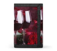 QMNRTK Roses And Glasses of Red Wine Dreifach gefaltete Geldbörse, schlanke Brieftasche, personalisierbar, RFID-blockierend, für Damen und Herren, Einheitsgröße, Stil:, Einheitsgröße