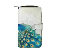 QMNRTK Schönes Kreditkartenetui mit Pfauen- und Blumenmuster, RFID-blockierend, schmal, faltbar, echtes Leder, minimalistische Vordertasche, Geldbörse, Schlüsselanhänger, Geldbörse für Damen und