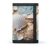 QMNRTK Sea Beach Muscheln Seestern Blau dreifach gefaltete Geldbörse, schmale Geldbörse, personalisierbare Gravur, RFID-blockierende Geldbörse für Damen und Herren, Stil, Einheitsgröße, Stil:,