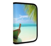 QMNRTK Seaside Boot, Kokosnussblätter, multifunktional, kompakt, Ausweis, Stronghold Waltlet, Kreditkartenhalter, Geldbörse, Reißverschluss, Ledertasche, RFID-blockierend, Bifold Wallet für Männer und