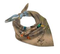 QMNRTK Seidenschal, Motiv: Wilde Enten und Baum, modisches Satin-Kopftuch, leichtes Kopftuch für Hals, Seidentücher für Damen und Herren, Boho-Haarwickel, Schlaftuch, Bandana, Einstecktuch, 45,7 x