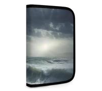 QMNRTK Stormy Sea Multifunktionale, kompakte Geldbörse, Ausweis, Stronghold Waltlet, Kreditkartenhalter, Geldbörse, Reißverschluss, Ledertasche, RFID-blockierend, Bifold Wallet für Herren und Damen,