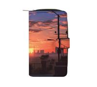 QMNRTK Sunset Apartments Kreditkartenetui, RFID-blockierend, schmal, faltbar, echtes Leder, minimalistische Vordertasche, Geldbörse, Schlüsselanhänger, Geldbörse für Männer und Frauen, Stil, 19,7 x 11