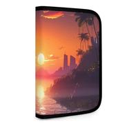 QMNRTK Sunset Island Multifunktionale, kompakte Geldbörse, Ausweis, Stronghold Waltlet, Kreditkartenhalter, Geldbörse, Reißverschluss, Ledertasche, RFID-blockierend, Bifold Wallet für Herren und