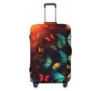 QMNSEHF Reisegepäckhülle, Koffer-Schutz, elastisch, waschbar, buntes Schmetterlingsmuster, kratzfest, Spandex, passend für 45,7 - 81,3 cm Gepäck, Schwarz , S