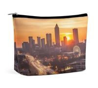 QMNVBDS Atlanta City Make-up-Tasche mit Sonnenuntergang-Landschaft, Reise-Kulturbeutel für Damen, wasserdichte Kosmetiktasche, kleine Reißverschlusstasche, tragbare Reisetaschen für Toilettenartikel